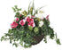 Artificial Pink Pansy and White Geranium Display in a 14" Round Willow Hanging Basket